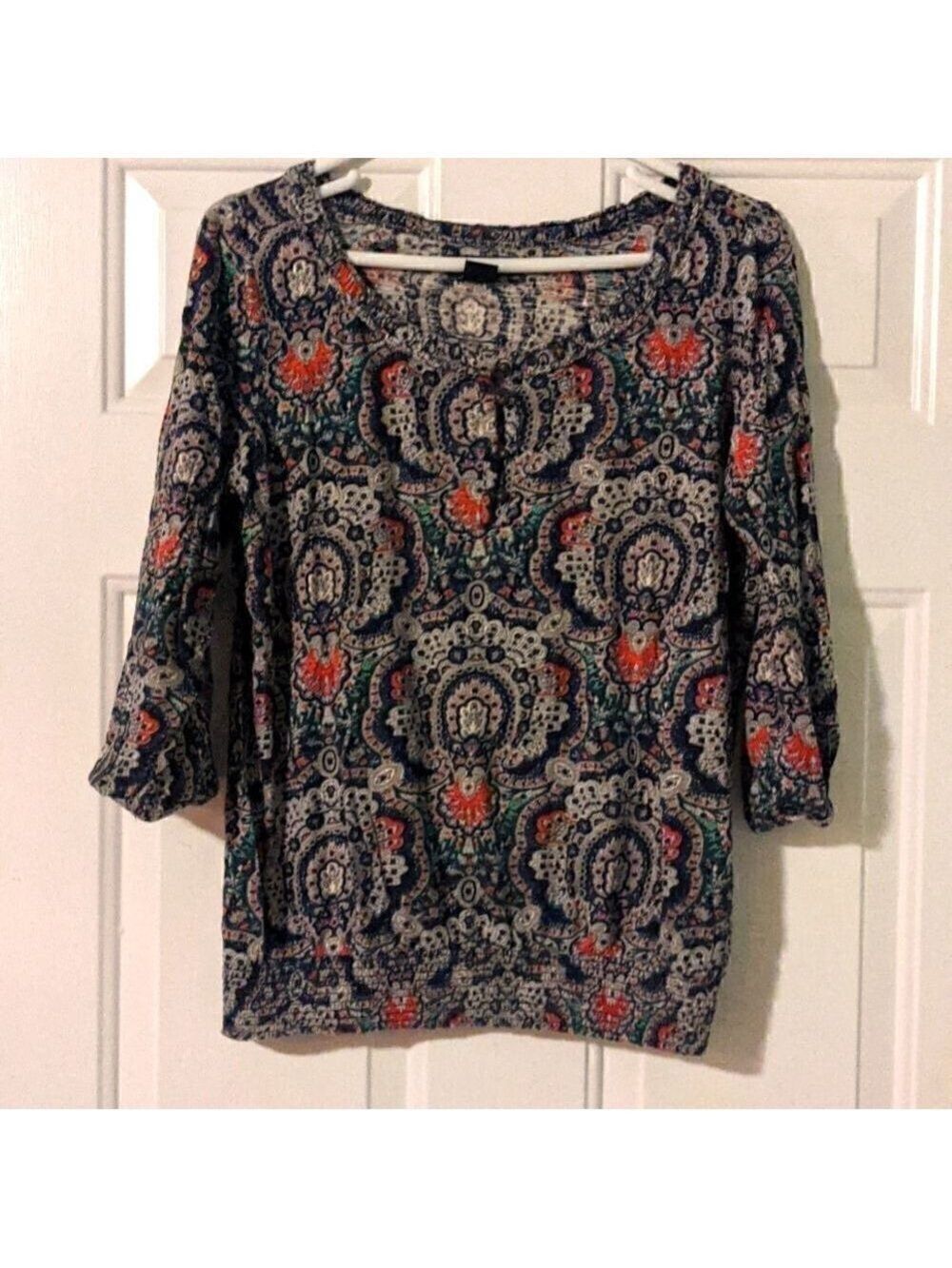 Lucky Brand Paisley Shirt Medium 3/4 Sleeve
